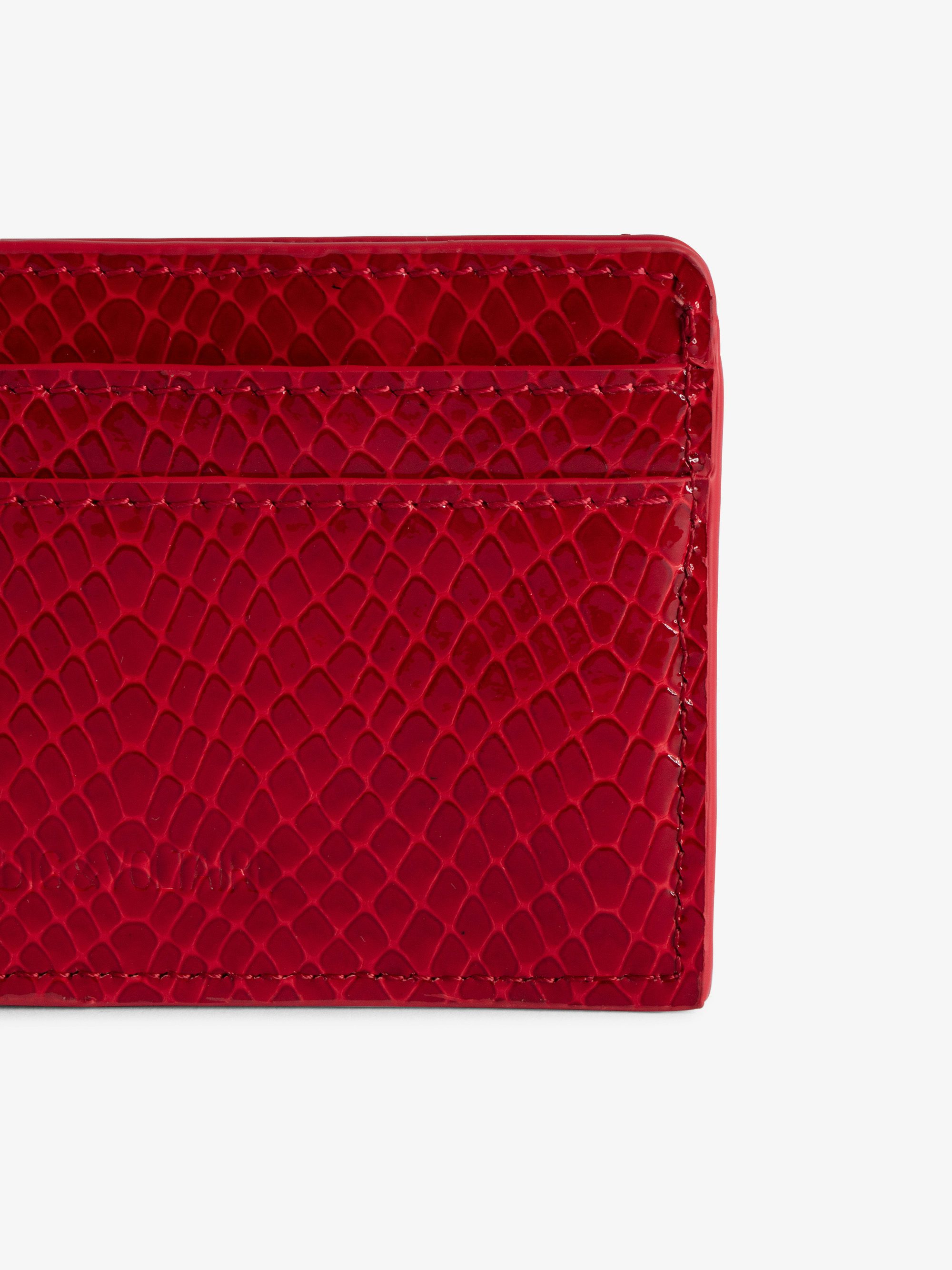 ZV Pass Glossy Wild Embossed Card Holder - Glossy python-effect leather card holder with rhinestone wing charm.